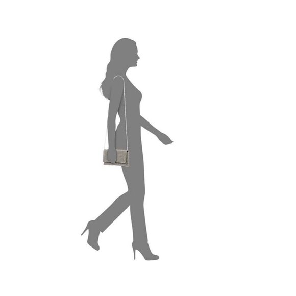 INC Prudence diamond crystal mesh women's clutch purse pouch -Black/Silver - Picture 2 of 12